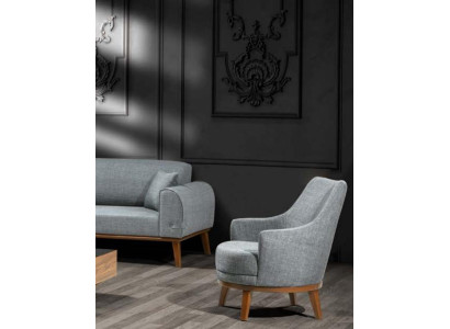 Sessel 1 Sitzer Wohnzimmer Lehnstuhl Einsitzer Holz Textil Stoff