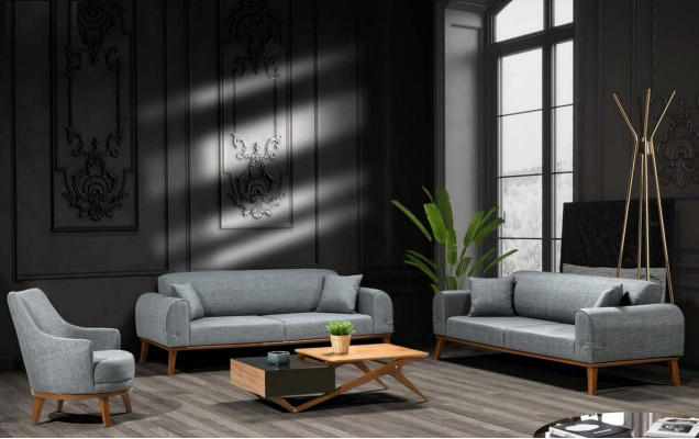 Sessel 1 Sitzer Wohnzimmer Lehnstuhl Einsitzer Holz Textil Stoff