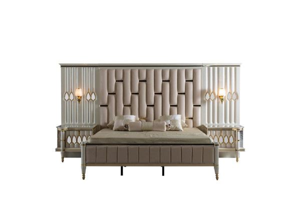 Bett Beige Metall Möbel Elegantes Design Schlafzimmer Möbel Luxus Neu