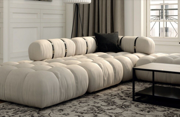 Ecksofa L-form Sofa Weiß Sofas Modern Wohnzimmer Textil Polster Design Eck Neu