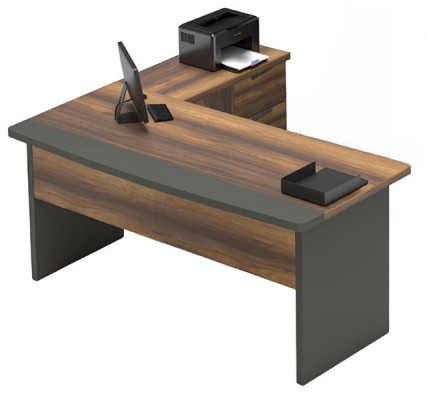 Arbeitszimmer Set Tisch Sideboard Couchtisch Stauraum Holz Grau Braun