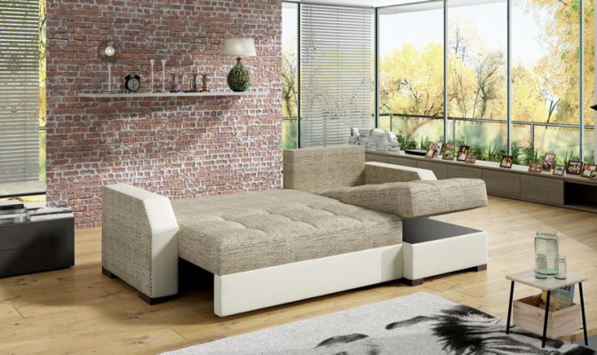 Design Ecksofa Bettfunktion Couch Leder Textil Polster Sofas Couchen Sofa Aris