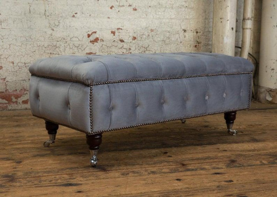 Chesterfield Hocker Fuß Sessel Polster Ottoman Beistell Relax Textil Leder Neu
