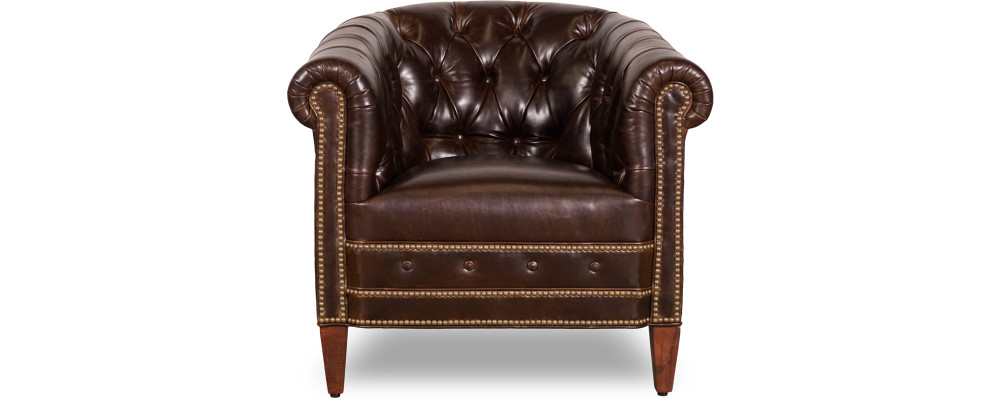 Designer Sessel 1 Sitzer Braun Leder Textil Luxus Club Lougne Sofa Chesterfield