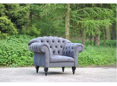 Stoff Chesterfield Couch Polster Sitz Sessel Textil Modern Sessel Blau 1 Sitzer
