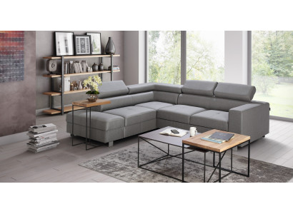 Ecksofa Bettfunktion Grau Stoff L-Form Sofa Couch Design Polster Modern Textil