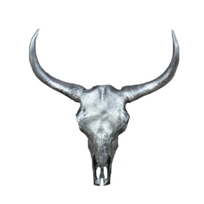 Silberner Bullenschädel Stierkopf Wand Skulpturen Höhe 60 cm Deko Figur Wand