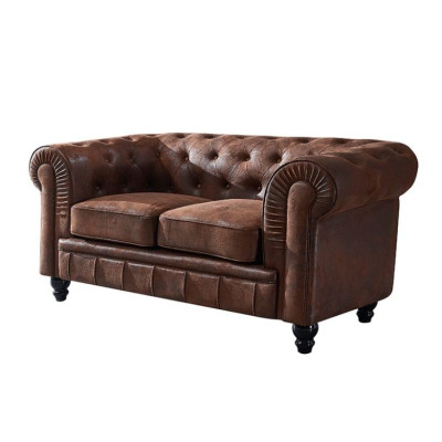 Mens Club Chesterfield Sofa Couch Leder Polster 2 Sitzer Braun NEW