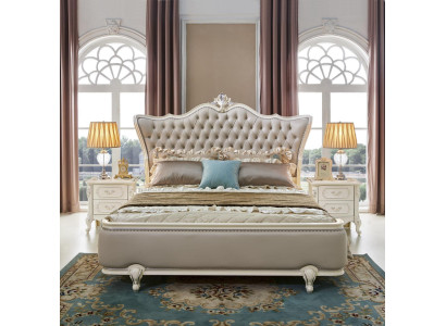 Luxus Schlafzimmer Bett Doppelbett Barock Rokoko Echtholz Leder Polster Betten