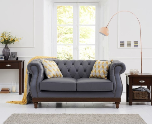 Klassische Leder Couch - Graue Chesterfield Stoff Sofa 2 Sitzer  Neu jvmoebel ®