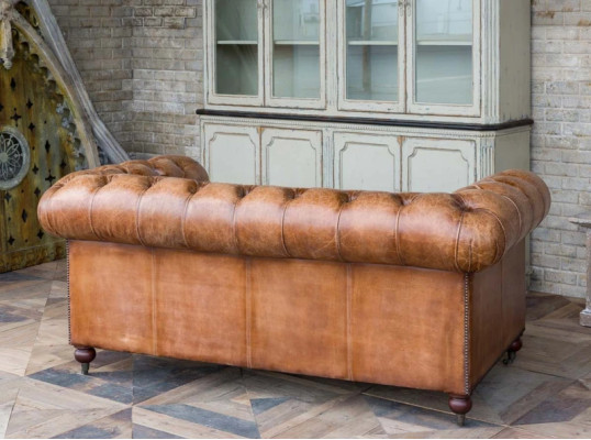 Mens Club Couch  Chesterfield Sofa Leder Polster 2 Sitzer Braun NEW jvmoebel ®