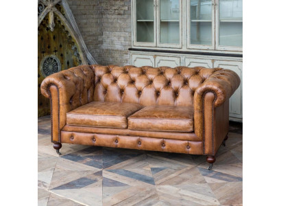 Mens Club Couch  Chesterfield Sofa Leder Polster 2 Sitzer Braun NEW jvmoebel ®