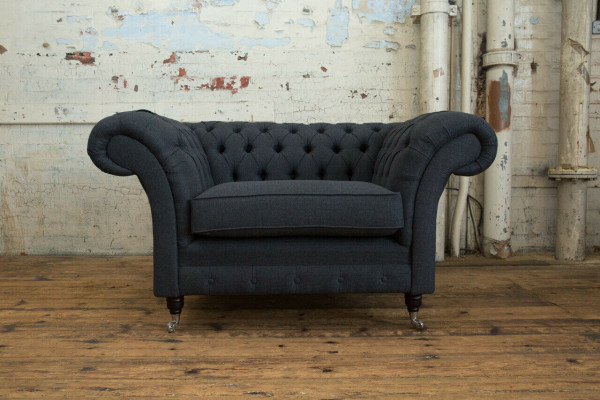 Couch Polster Design Sofa Schwarz  Schwarz 1,5er Sitz Sofas Möbel Chesterfield
