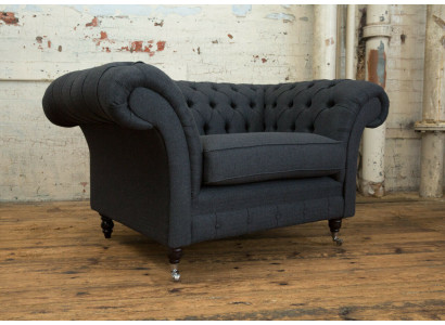 Couch Polster Design Sofa Schwarz  Schwarz 1,5er Sitz Sofas Möbel Chesterfield