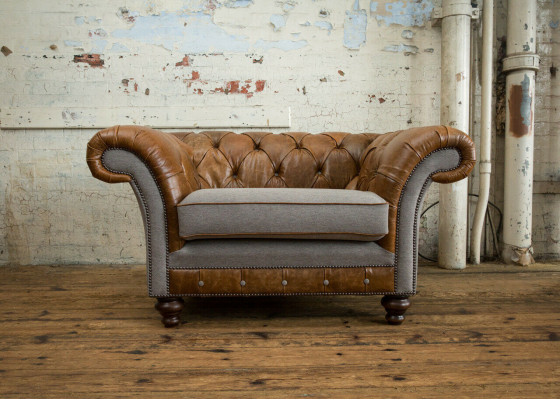 Chesterfield Design Stoff Couch Sessel 1.5 Sitzer Polster Sofas Lounge Neu Club