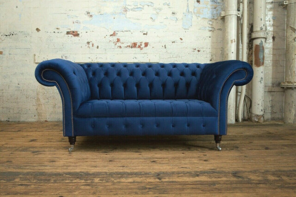 Klassische Chesterfield Couch Blau Polster Garnitur 2 Sitzer Sofas Sofa 185cm
