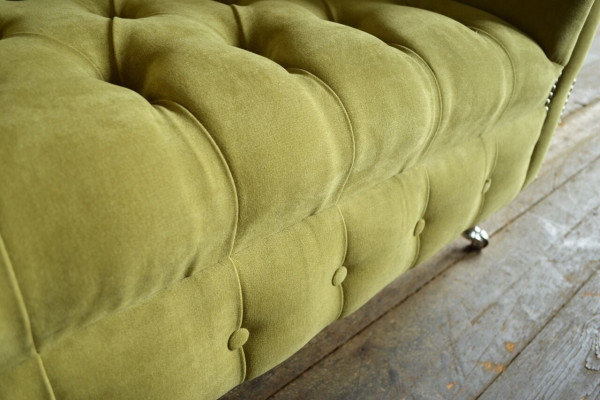Chesterfield Design Stoff Couch Sessel 1.5 Sitzer Polster Sofas Lounge Samt Grün