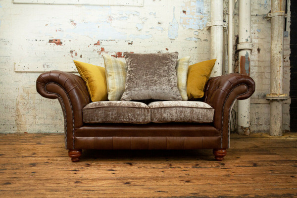 Chesterfield 2 Sitzer Sofa Ledersofa Couch Polster Sitz Garnitur Zweisitzer Neu