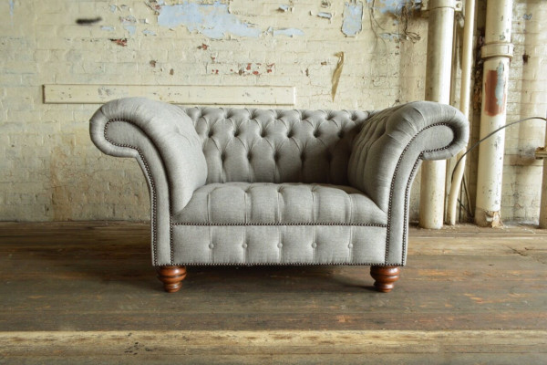 Chesterfield Design Stoff Couch Sessel 1.5 Sitzer Polster Sofas Lounge Grau Samt