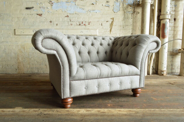 Chesterfield Design Stoff Couch Sessel 1.5 Sitzer Polster Sofas Lounge Grau Samt