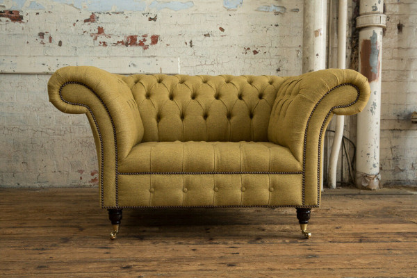 Sessel Couch Polster Sofa Textil Chesterfield Couchen 1,5 Sitzer Einsitzer Gelb