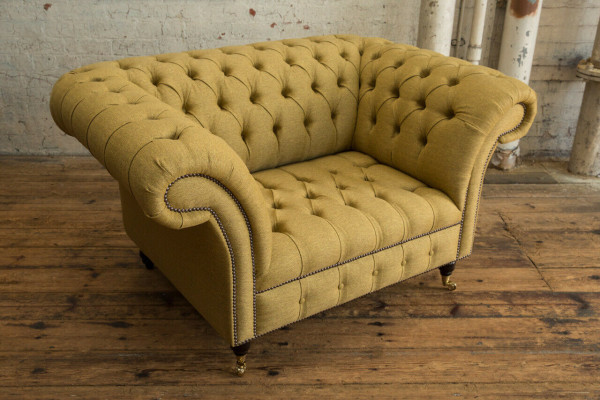 Sessel Couch Polster Sofa Textil Chesterfield Couchen 1,5 Sitzer Einsitzer Gelb