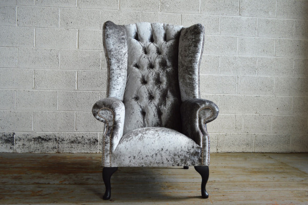 Ohrensessel Chesterfield Sofa Couch Polster 1 Sitzer Sessel Sofas Textil Silber