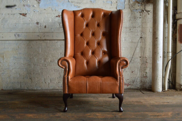 Chesterfield Sessel Ohrensessel Sofa Textil Stoff Couchen Polster Braun Lounge