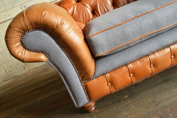 Sessel Polster Möbel Chesterfield Couch Textil Leder Stoff Sofa Einsitzer Braun
