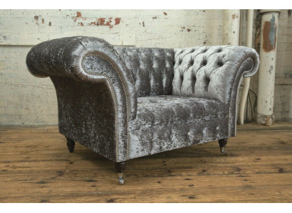 Sessel Polster Möbel Chesterfield Couch Textil Leder Stoff Sofa Einsitzer Silber