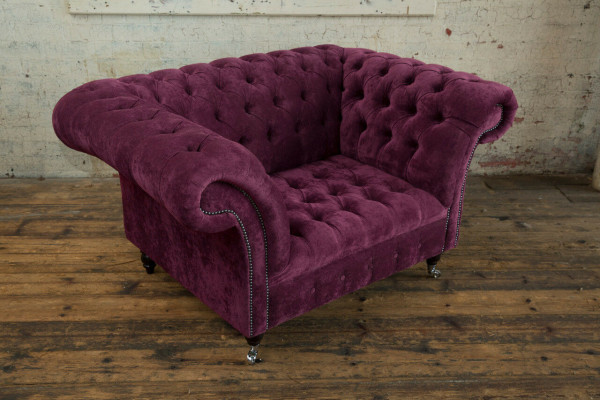 Sessel Couch Polster Sofa Textil Chesterfield Couchen 1,5 Sitzer Bordaux England