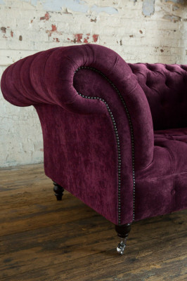 Sessel Couch Polster Sofa Textil Chesterfield Couchen 1,5 Sitzer Bordaux England