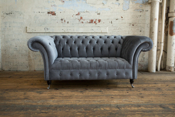 Klassische Chesterfield Zweisitzer Sofa Sofas Couch Ledersofa Couchen Stoff Neu