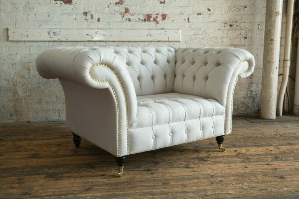 Sessel Couch Polster Sofa Textil Chesterfield Couchen 1,5 Sitzer Einsitzer Weiß