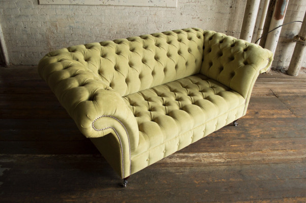 Grüne Sofa Couch Polster Chesterfield Sitzmöbel Textil Stoff Leder Couchen Neu