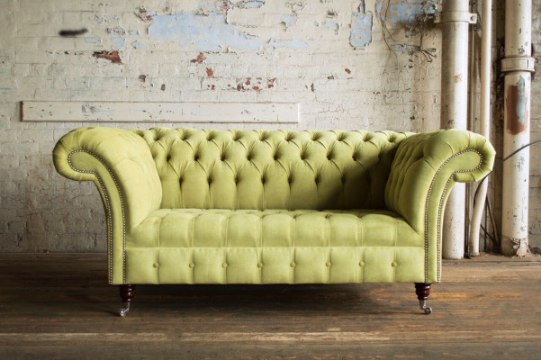 Grüne Sofa Couch Polster Chesterfield Sitzmöbel Textil Stoff Leder Couchen Neu