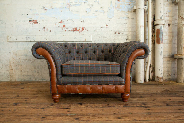 Sessel Couch Polster Sofa Textil Chesterfield Couchen 1,5 Sitzer Einsitzer Braun