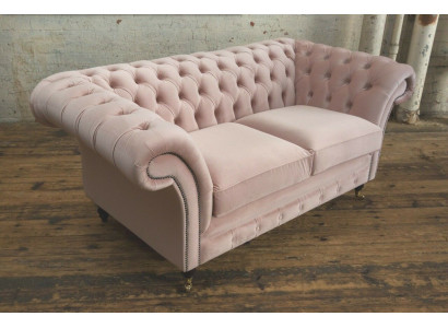 Klassische Polster Möbel Chesterfield Couch Textil Leder Stoff Samt Zweisitzer