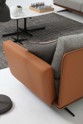 Sessel Ohrensessel Cocktailsessel Stoff Wohnzimmer Orange Modern Grau