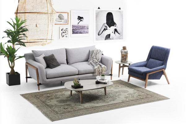 Zweisitzer Sofa 2 Sitzer Stoff Sofas Modern Design Wohnzimmer Grau