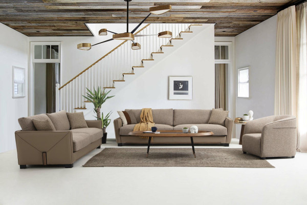 Sessel Ohrensessel Stoff Beige Wohnzimmer Polyester 1 Sitzer Modern