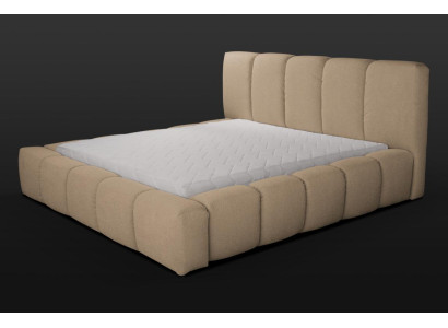 Bett Beige Doppelbett Schlafzimmer Holzmöbel Design elegant Polsterung Stoff neu