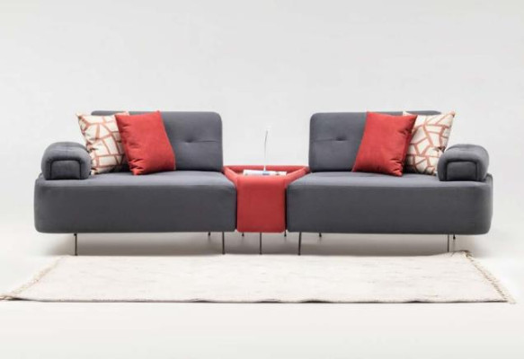 Luxus Couch Stoffsofa Sofa 2 Sitzer Zweisitzer Grau Polstersofa Tisch