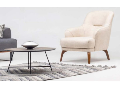 Sessel Wohnzimmer Ohrensessel Stoffsessel Beige Polster Einsitzer Sitz