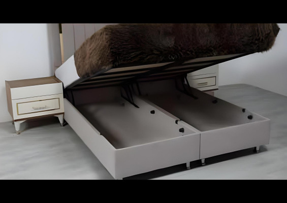 Weiß-Goldene Schlafzimmer Garnitur Schlafbett Kleiderschrank Kommode