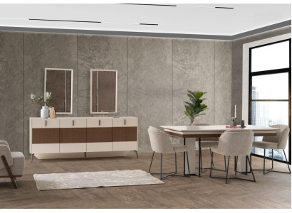 Beige Essgruppe Luxuriöse Esszimmer Möbel 6x Textil Stühle Esstisch Neu