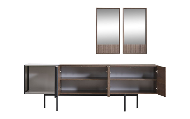 Braune Esszimmer Garnitur Designer Holz Sideboard Luxus Spiegel 2tlg