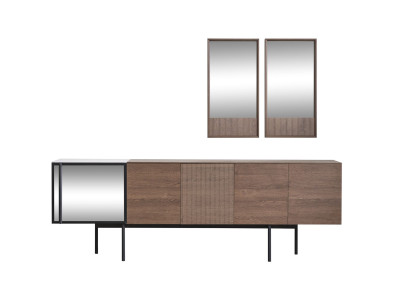 Braune Esszimmer Garnitur Designer Holz Sideboard Luxus Spiegel 2tlg
