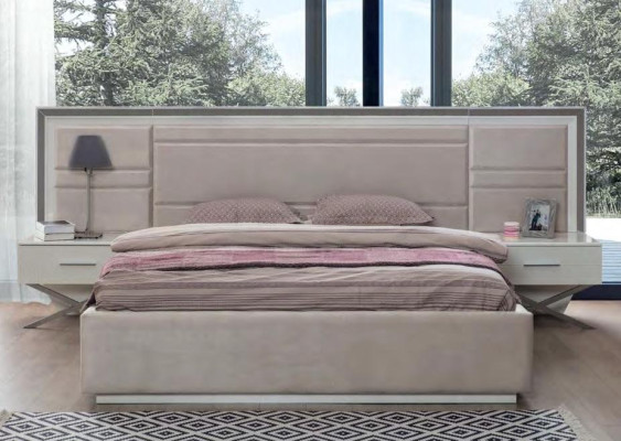 Weißes Schlafzimmer Set Designer Bett Holz Nachttische Kleiderschrank
