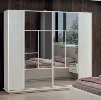 Weißes Schlafzimmer Set Designer Bett Holz Nachttische Kleiderschrank